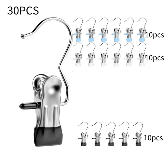 OFEFE 30 Pack Heavy Duty Stainless Steel Laundry Hooks & Clips - 360° Rotatable Rust-Proof Metal Clamps for Hanging Boots, Pants, Hats, Towels, Socks, Organizing Closet, Laundry Room, Bathroom