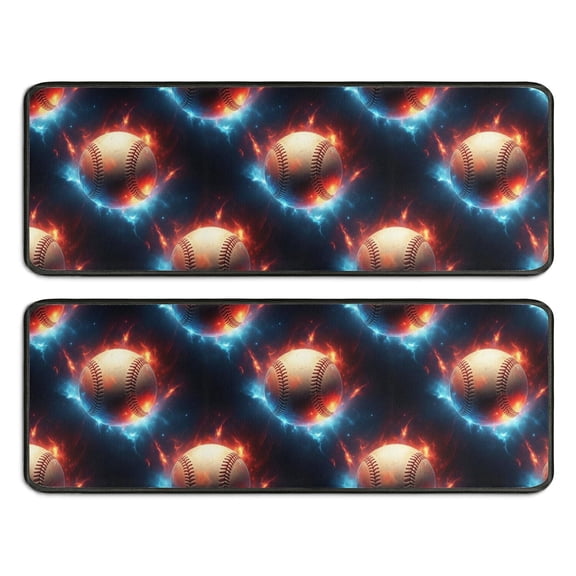 Baseballs and Auras Pattern Anti Fatigue Kitchen Rugs Set Of 2, Non Slip Washable Decorative Floor Mats for Sink Laundry and Home Use, 17"x47"