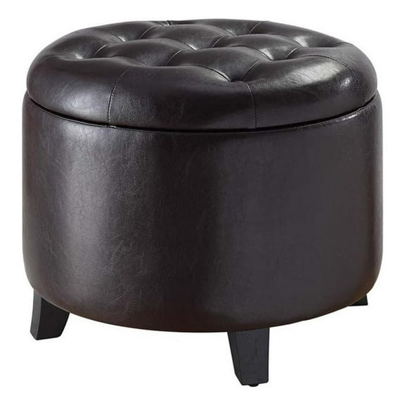 Pemberly Row Modern Faux Leather Round Ottoman in Espresso Finish