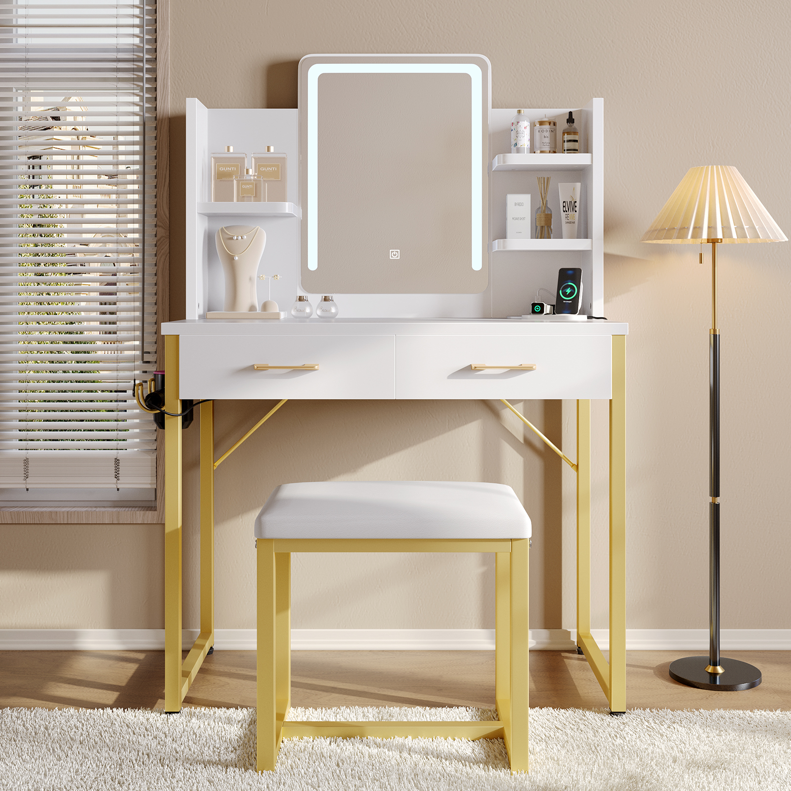 Bestier White Makeup Vanity Set with Lights and Stool photo 7