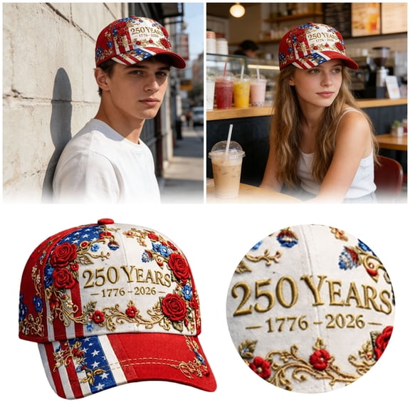 HEWANG Us Vintage Country Style 250Th Anniversary Hat American Flag Floral Baseball Cap
