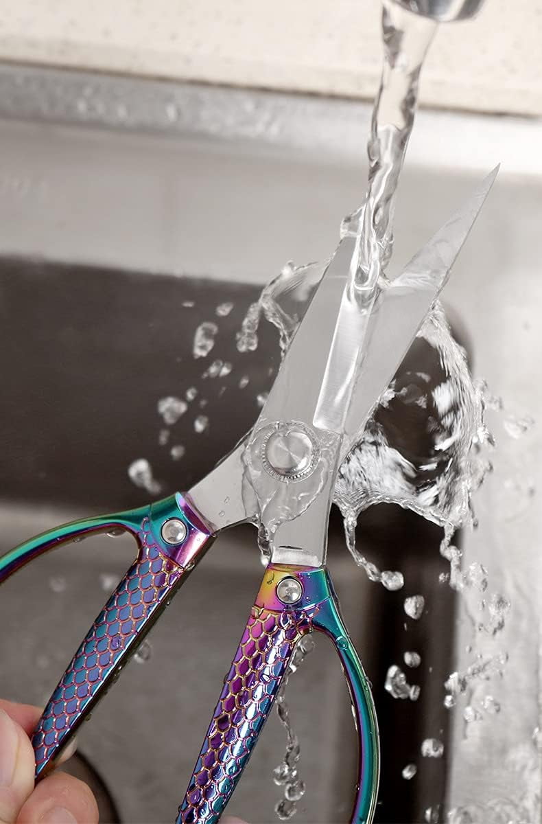 ABCISI Professional Kitchen Scissors, Stainless Steel Kitchen Shears, All Purpose Shears for Sewing Embroidery Tailor Shears Cutter Leather, Ideal for Office & Home Use, Rainbow