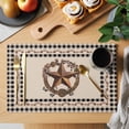 thumbnail image 2 of Placemats Set of 6, Western Texas Star Vintage Woven Placemat, Linen Place Mats for Kitchen/Dining Tables, Rustic Wreath Black Beige Plaid Washable Table Mats for Party, 2 of 8