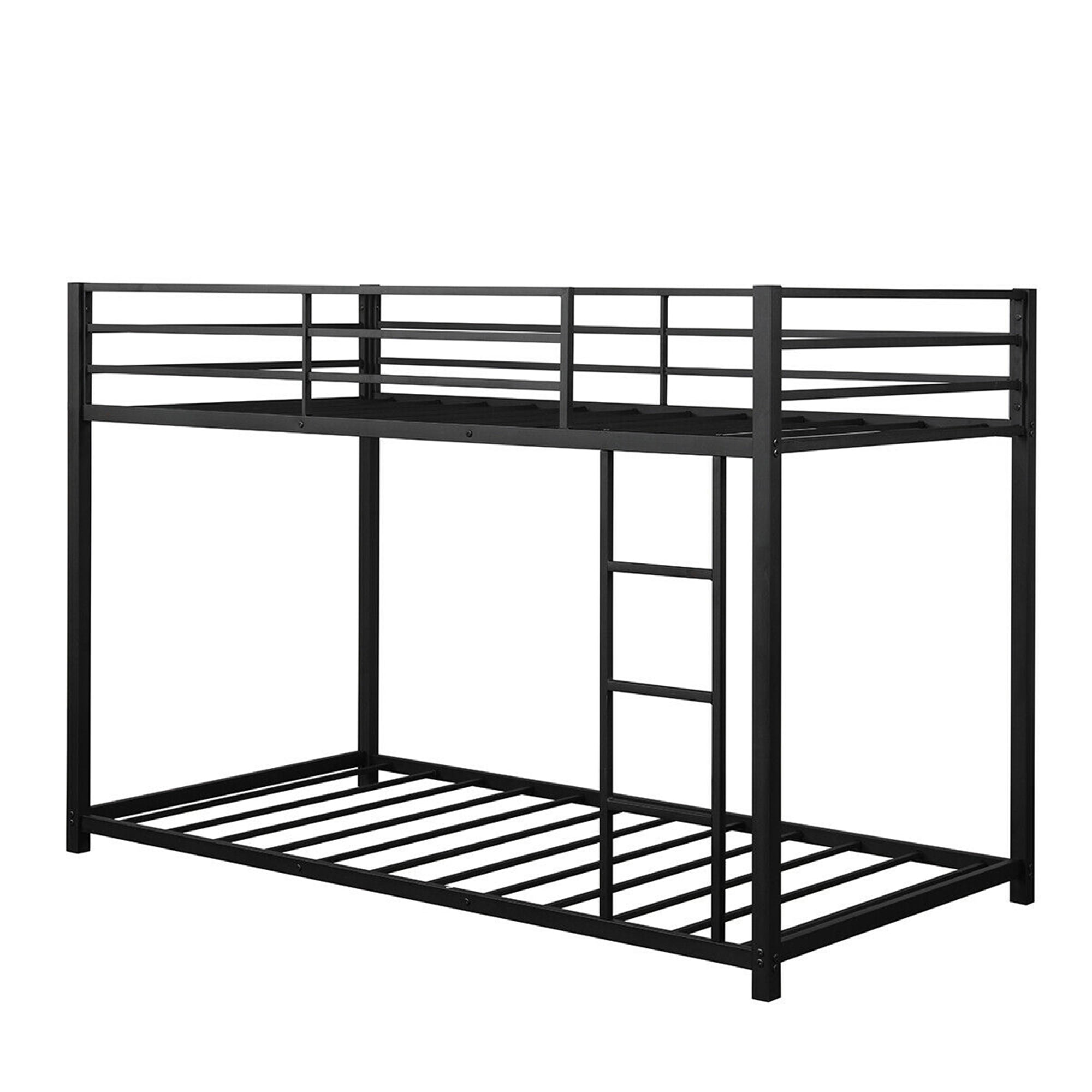 Gymax Twin Over Twin Bunk Bed Metal Platform Bed Frame W/ Guard Rails ...