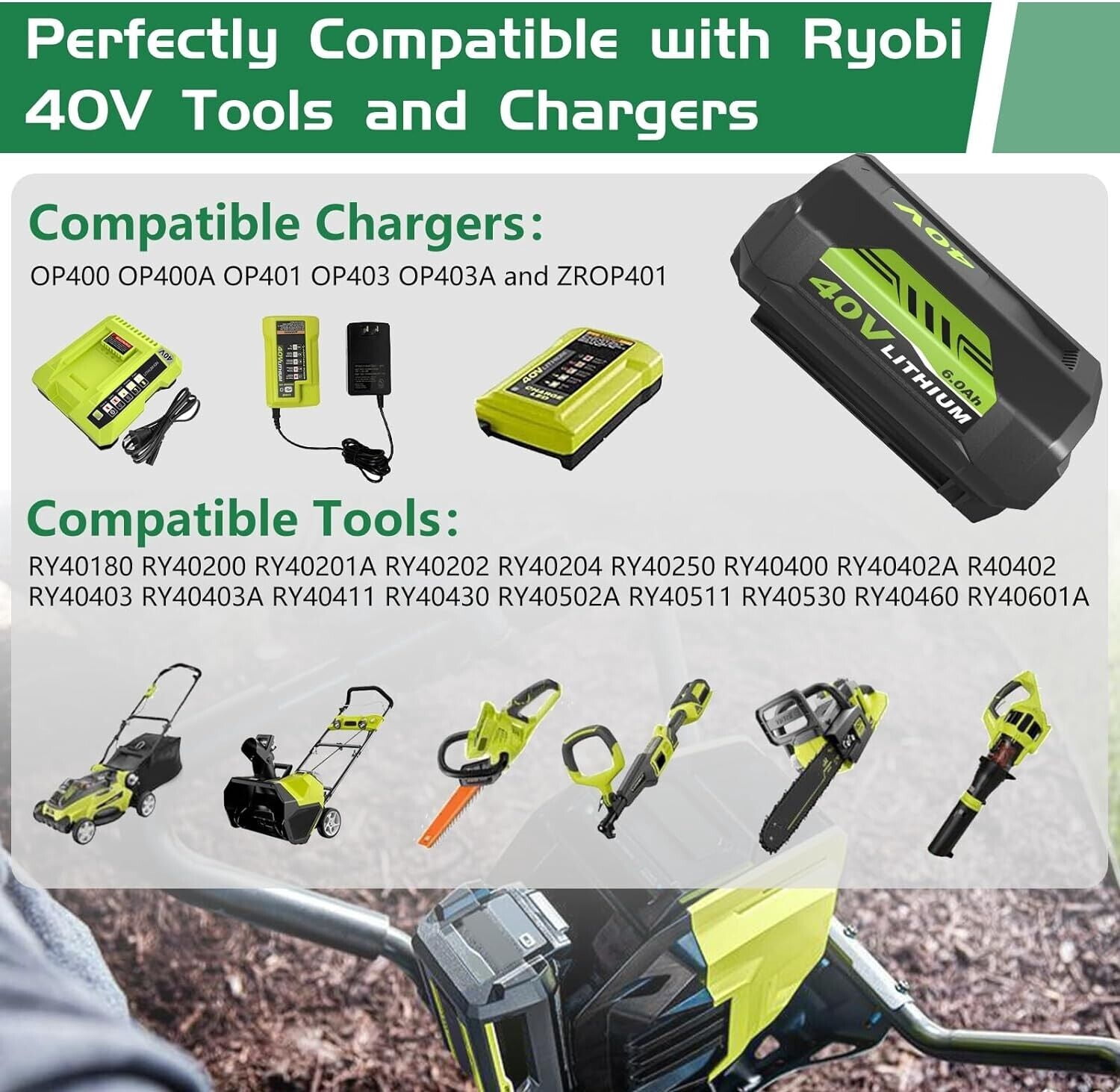 8000mAh OP4026 Replacement Battery Compatible with Ryobi 40V Battery Lithium OP4050A OP40601 OP4040 OP4030 OP4050 OP40261 OP40201 OP40401 Cordless Power Tools with LED Indicator (Green) (2 PACK)