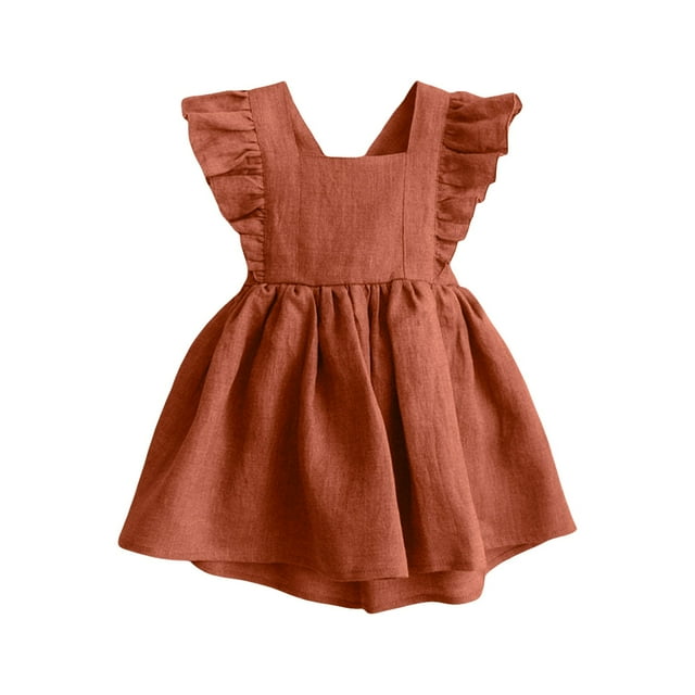 Product Category Girls Dresses | Product Title Toddler Girl Summer Linen Dress with Fly Sleeves Solid Print Ruffle Detail Backless Design for Little One