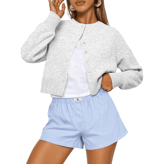 Olaglory Cropped Cardigan Sweaters for Women Long Sleeve Lightweight Y2k Fall Fashion Button Up Clothes 2026, Grey