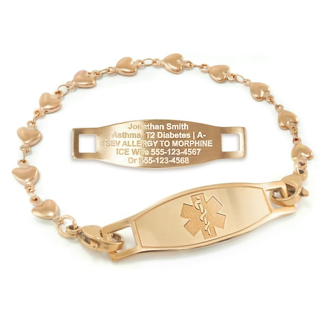 MedicEngraved Rose Gold Stainless Steel Custom Medical Alert Bracelet - 5mm Heart Link