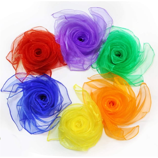 Dance & Juggling Scarves (6 Pieces) - Silk Square Scarf with Ruffled Edges - Easy Clean Ideal Performance Props Accessory - 6 Colors (60CM*60CM)