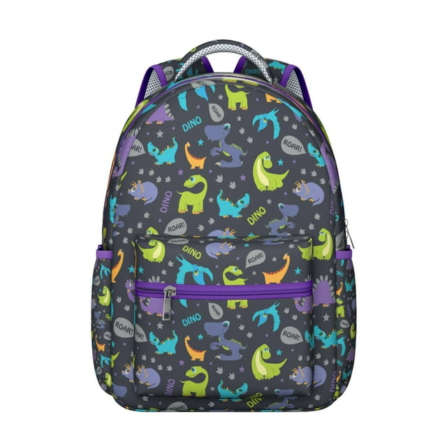 Birthday Dinosaur Student School Backpack Cute Colorful Dino Print with Forest Planets Stars Pattern for Student Gift
