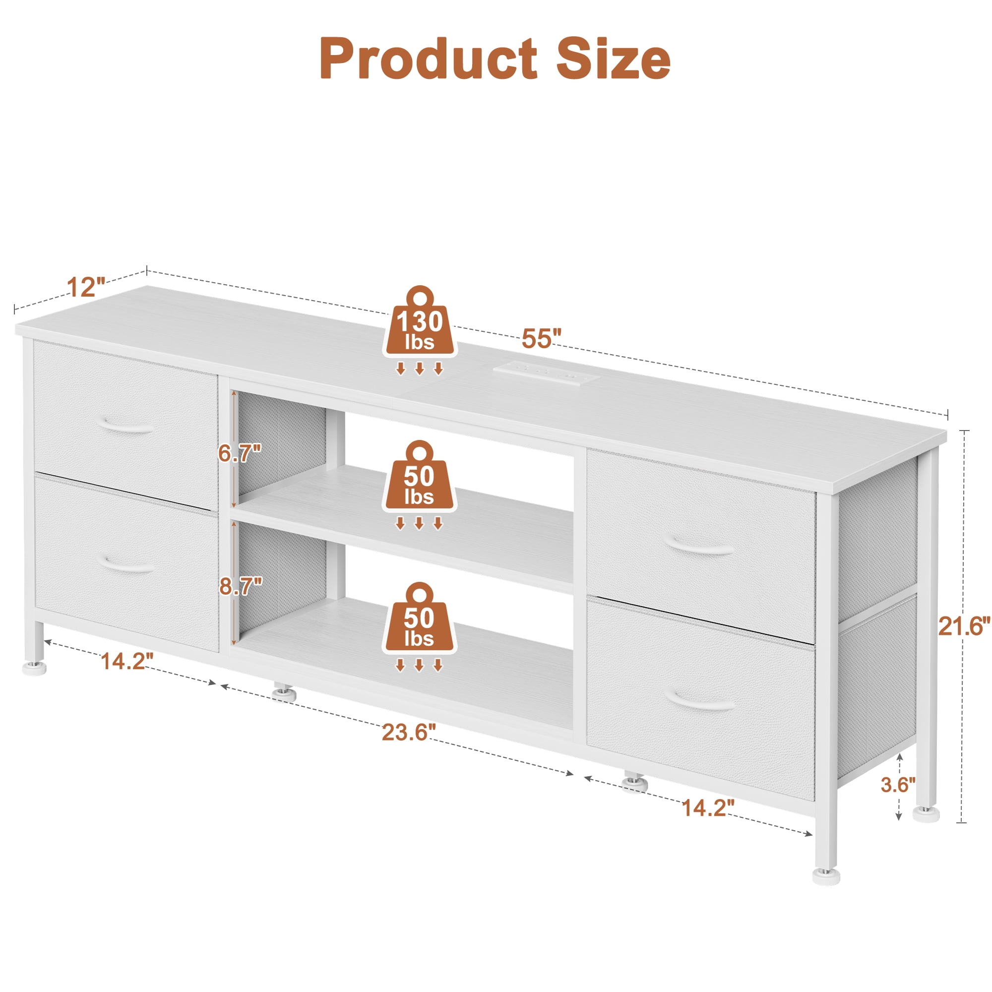 TV Stand for Bedroom, Television Stand for TV up to 60 Inch Entertainment Center Dresser with 4 Drawers Open Storage Shelves for Living Room, Entryway