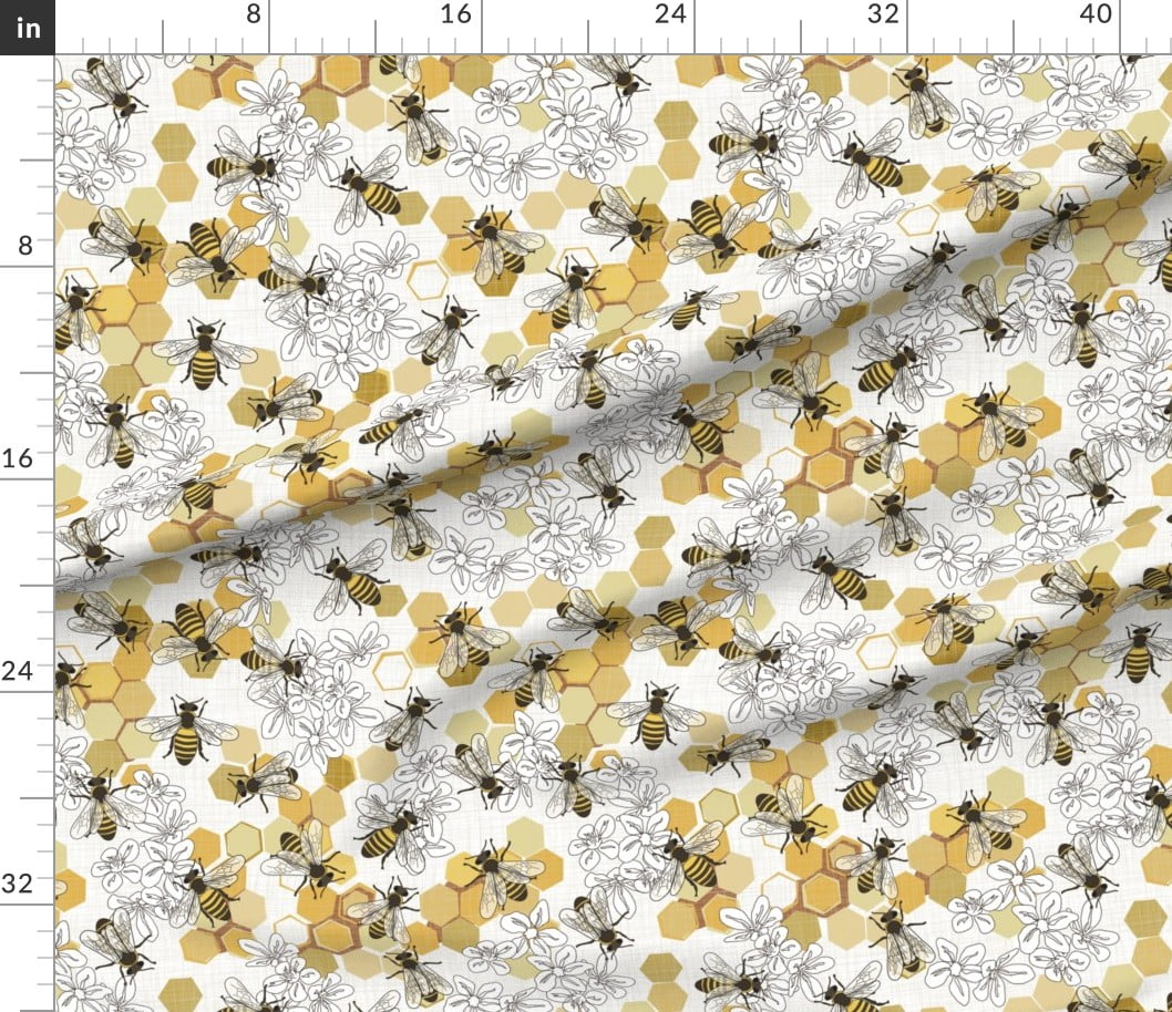 Cotton Fabric - Nature Fabric - Bees and Flowers Active Honey Bees on  Honeycomb - 4my3boyz Fabric