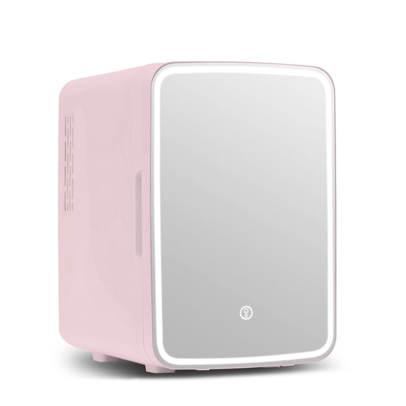 Behome 4L Mini Fridge with Mirror & 3 Brightness Levels, Quiet Small Fridge Cooler & Warmer, Mini Refrigerator for Bedroom, Office, Car, for Food, Drinks, Skincare & Makeup