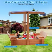 Yexmas 48 Wooden Sandbox with Lid, Outdoor Large Kids Sandbox with Seat,for Yard Lawn Garden