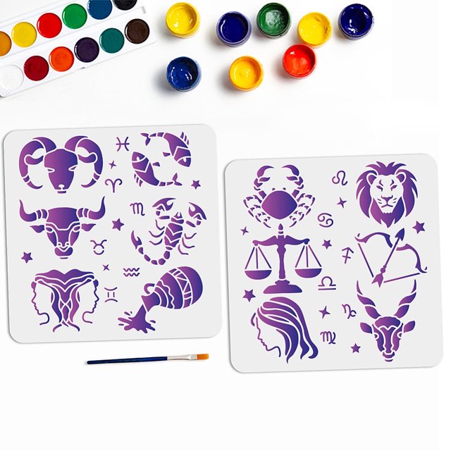 1 bolsa, 1 juego de plantillas de pintura para dibujo ahuecadas de PET para álbum de recortes de fotos de bricolaje con 1 pincel de arte Constelación 300 x 300 mm 2 piezas/juego