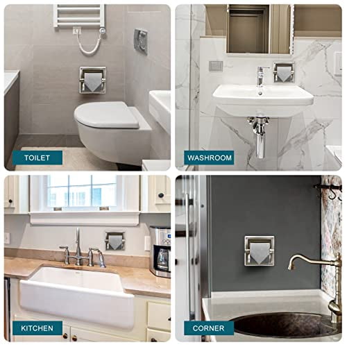 Recessed Toilet Paper Holder, In-Wall Stainless Steel Bathroom Tissue Roll Dispenser with Mounting Bracket, Brushed Nickel Finish, Commercial Grade Wall Mount Design
