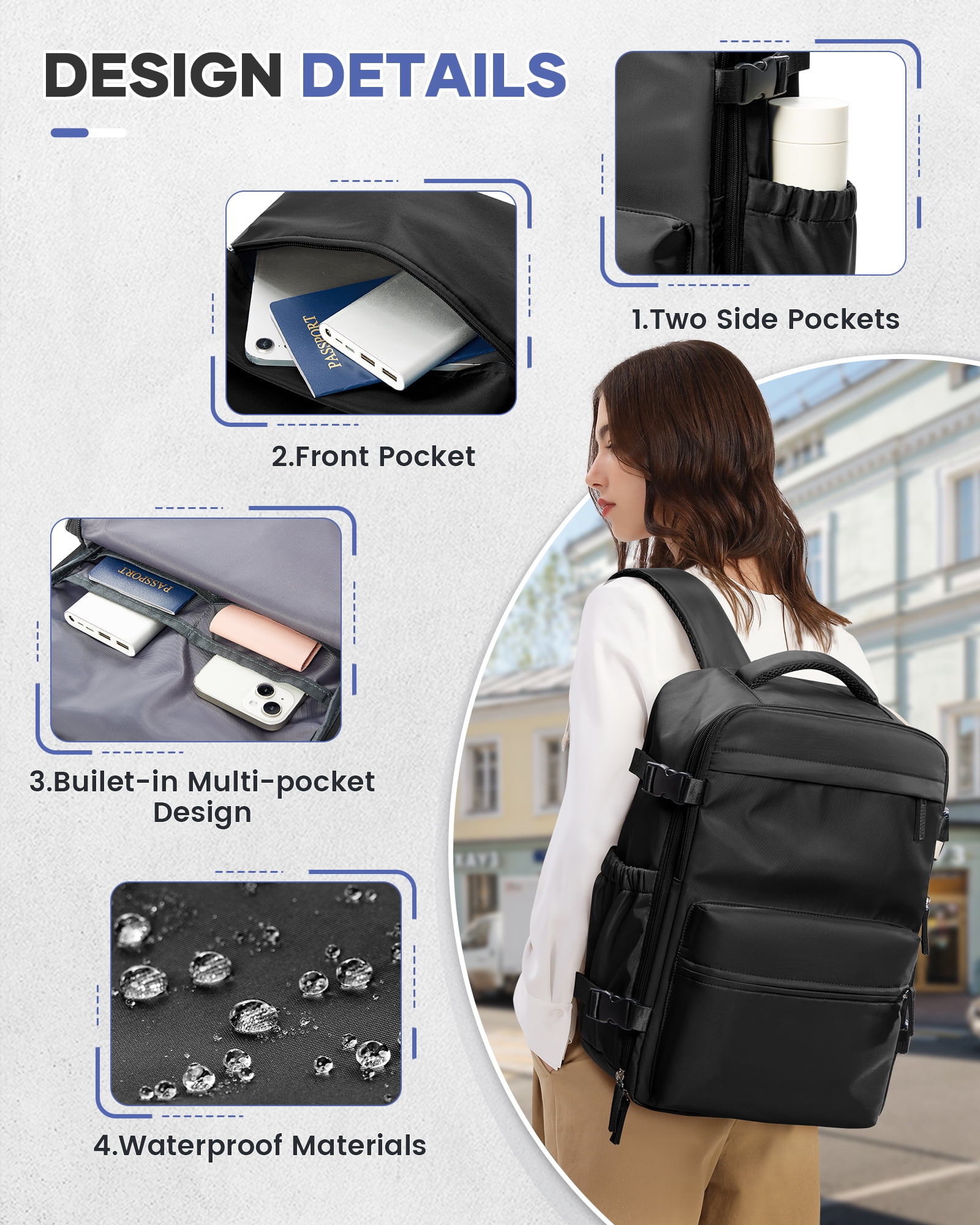 Large Vacuum Travel Backpack with Pump for Women,Airback Personal Item Carry on Backpacks Flight Approved 18x14x8 inches for Men,Laptop Waterproof Work Compression bags Casual Daypack,Black