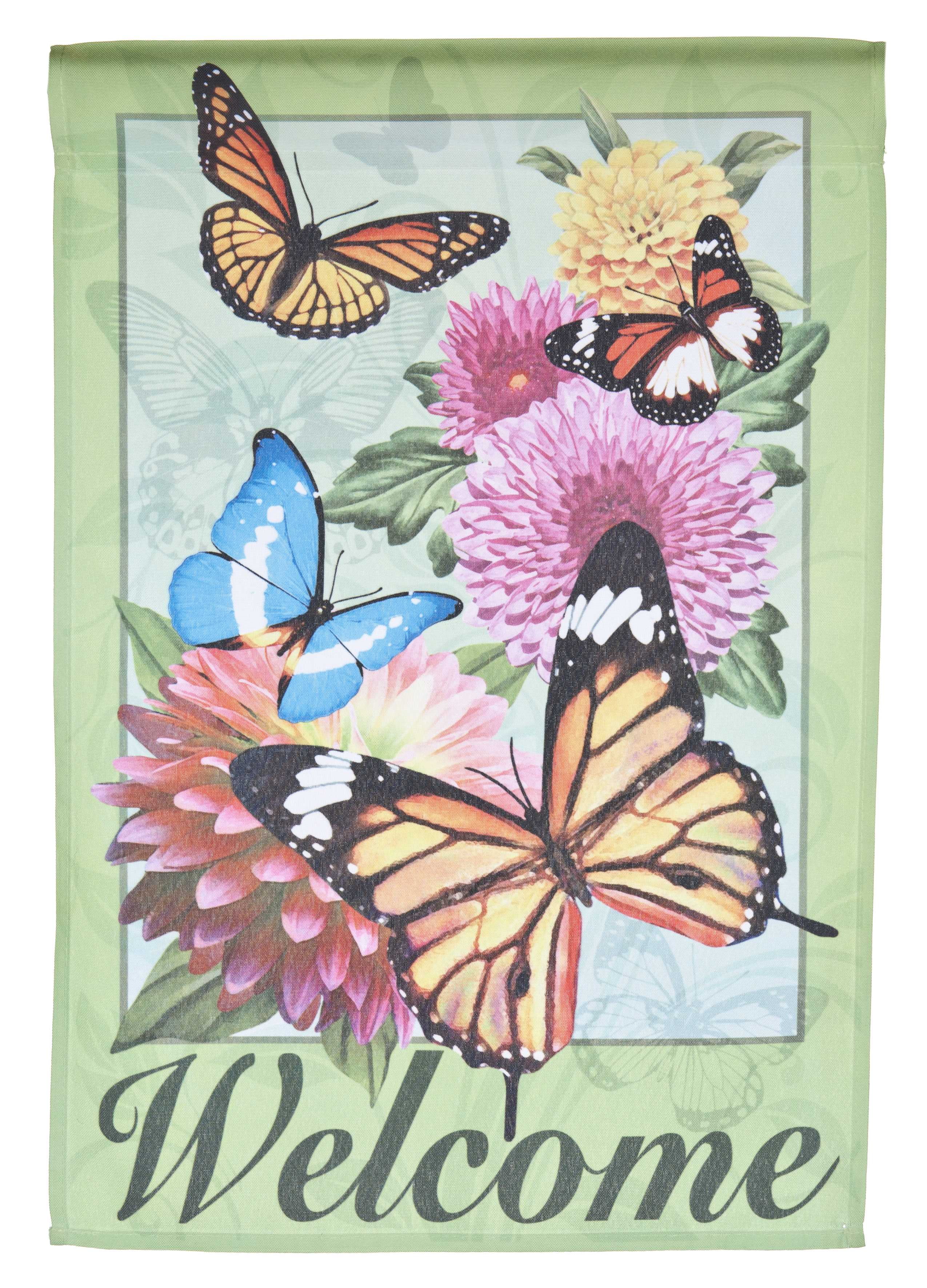Welcome Lawn Flag w Butterflies & Flowers by Garden Accents (12 x 18 Inch) by