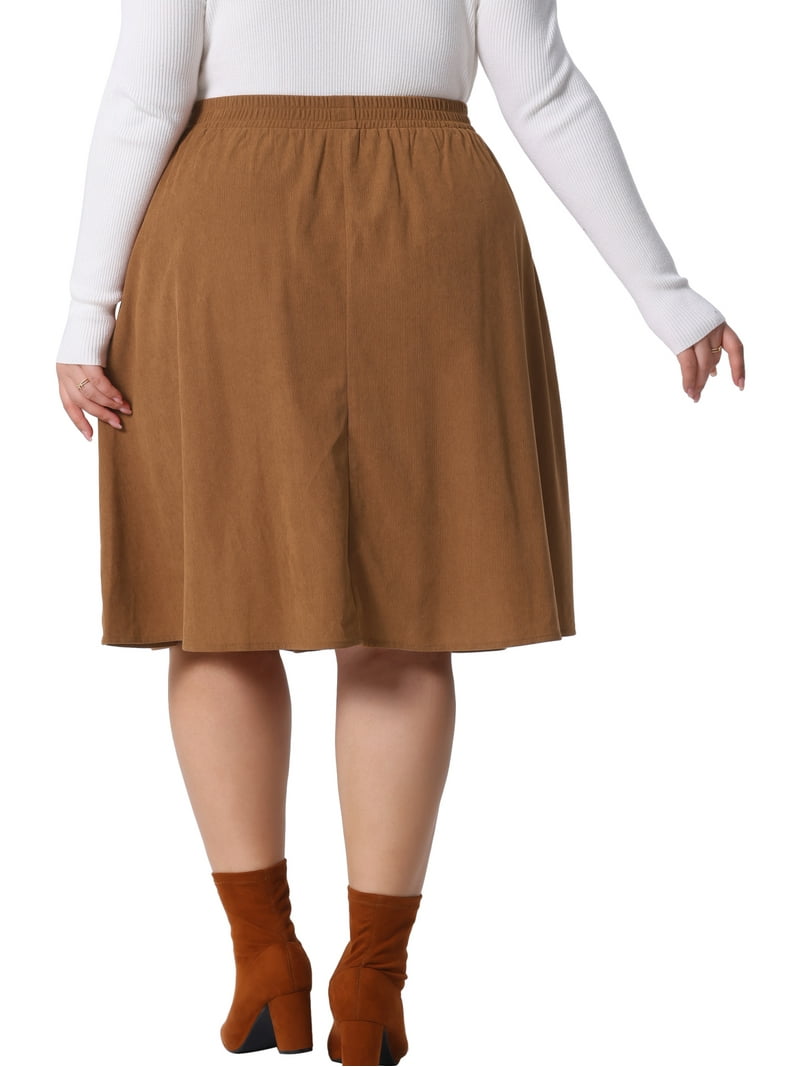 Agnes Orinda Plus Size Corduroy Midi Skirts for Women Elastic High