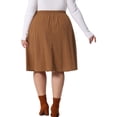 thumbnail image 4 of Agnes Orinda Plus Size Corduroy Midi Skirts for Women Elastic High Waist Button Front A-Line Skirt with Pockets 2X Dark Brown, 4 of 8