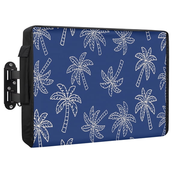 Coconut Palms Waterproof Outdoor TV Cover, Tropical Tree Trunks Navy Blue Backdrop Modern Outside Weatherproof TV Enclosures for 48 to 50 Inch LCD Television Shield Flat Screen Protectors