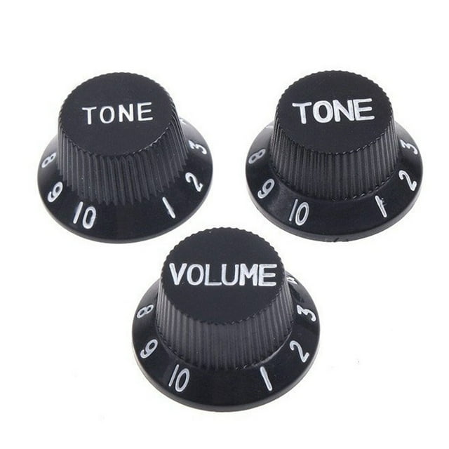 3 PCS/ Set Plastic Hat Guitar Volume Tone Control Knobs Rotary Knobs for Strat ST Stratocaster Electric Guitar Parts Replacement (Black)