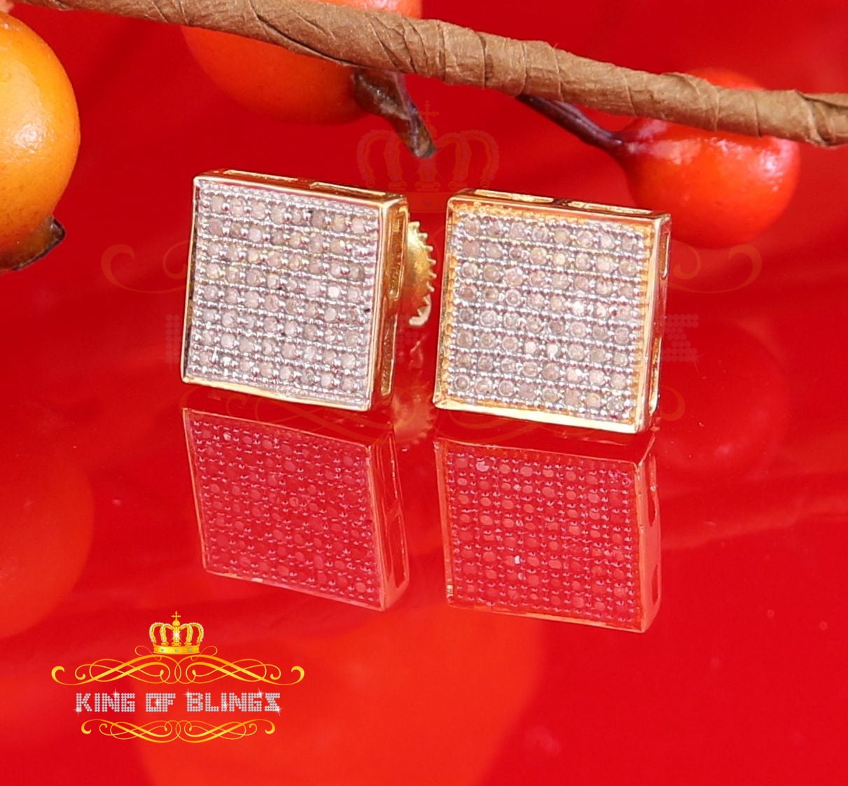 King of Bling's 925 Sterling Silver 0.33ct Diamond Real For Women's & Men's Yellow Stud Earrings
