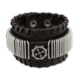 thumbnail image 1 of Brown Leather Wristband with Chrome Rings Faux Compass Center, 1 of 4