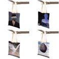 thumbnail image 4 of Bolsas de compras para mujer con estampado de pintura surrealista de René Magritte, bolso de mano de lona con arte geométrico informal y estampado de doble cara, 4 of 5