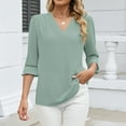 thumbnail image 1 of TaTaai Wrinkled 3/4 Sleeve Solid Blouse, Women's Splicing V Neck Top, Fashion Casual Garment, Suitable for Spring Summer Daily Casual Wear Gift, 1 of 9