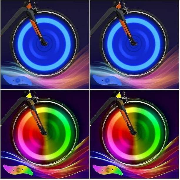 4pcs Bicycle Wheel Lightscolorful + Blue, Bike Led Wheel Lights With 3 Flashing Modes, Waterproof Led Lamp Neon Tire Spoke Light Wheel Spokes Cycling