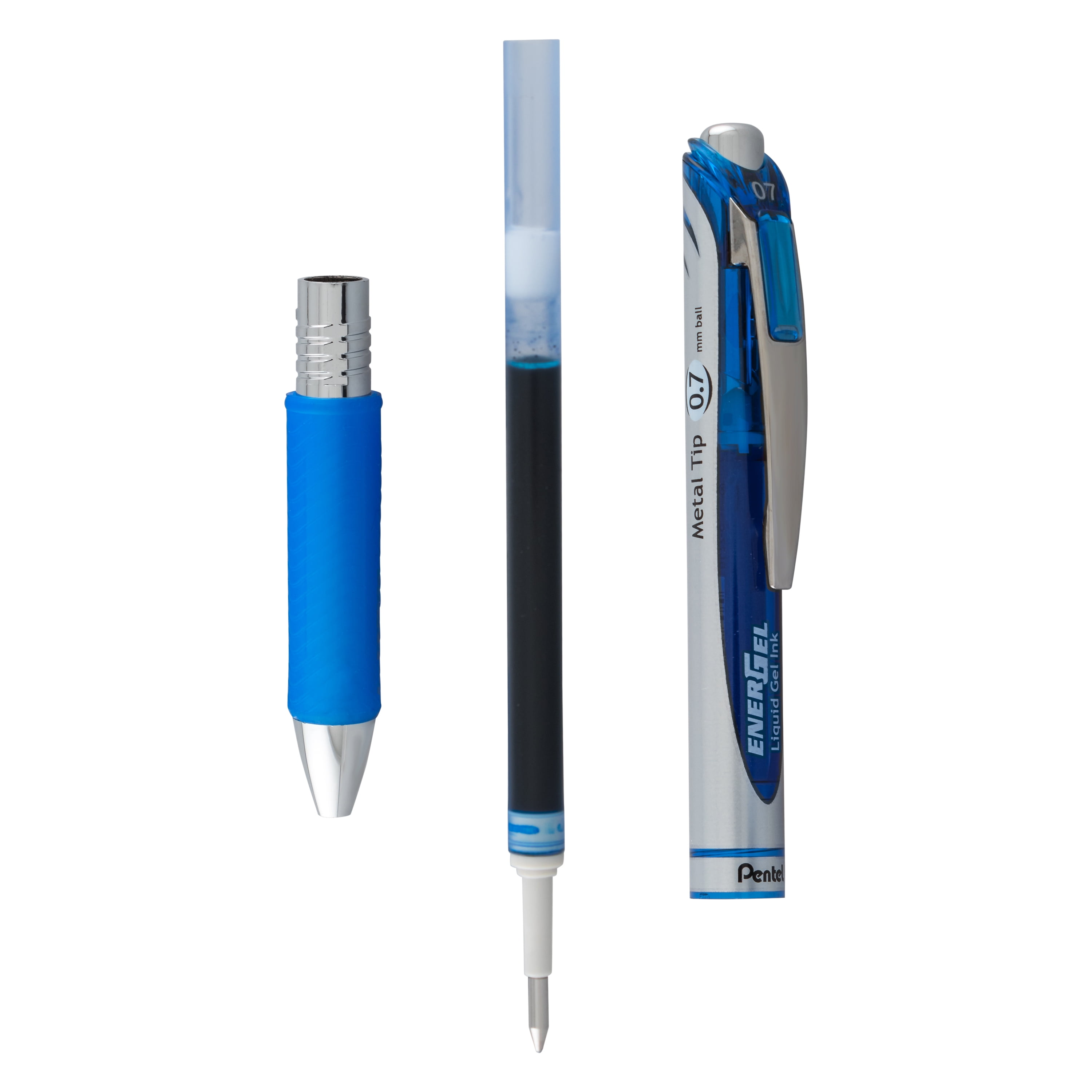 Pentel EnerGel RTX Liquid Gel Pen, Medium Point, 0.7 mm, Silver Barrel,  Blue Ink
