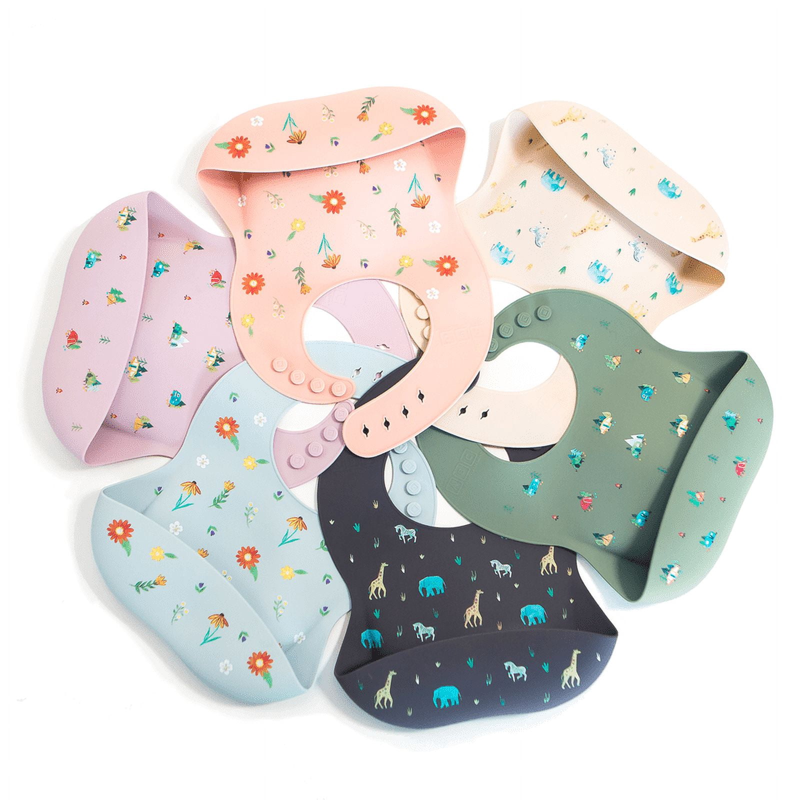 Austin Baby Co Silicone Bibs for Toddler and Babies – High Quality Mess Proof Bibs – Perfect for Travel (Wildflower Chambray Blue)