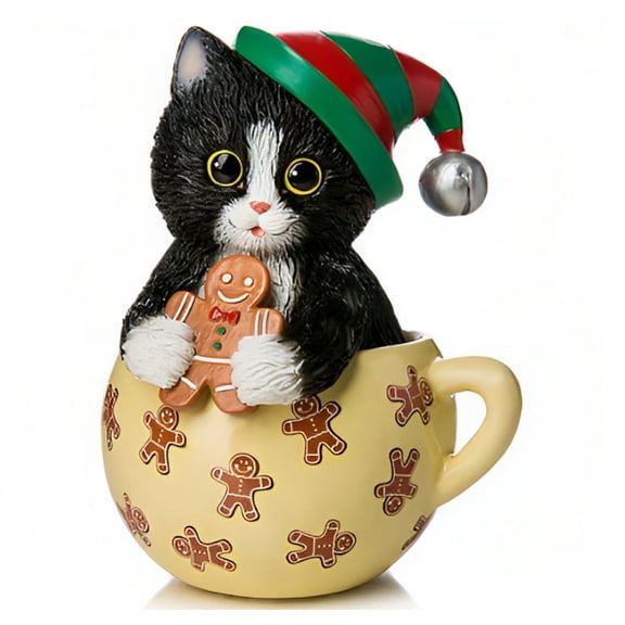 The Hamilton Collection Whiskering You Merry Xmas Meow-y Christmas Cups Figurine