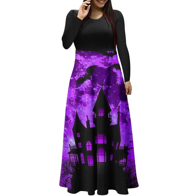 Long Sleeve Dress,3/4 Sleeve Dress for Women,Womens Fashion Printed Long Sleeve Round-Neck Pullover Patchwork Dress,Dress for Women Casual,Dress with Sleeves