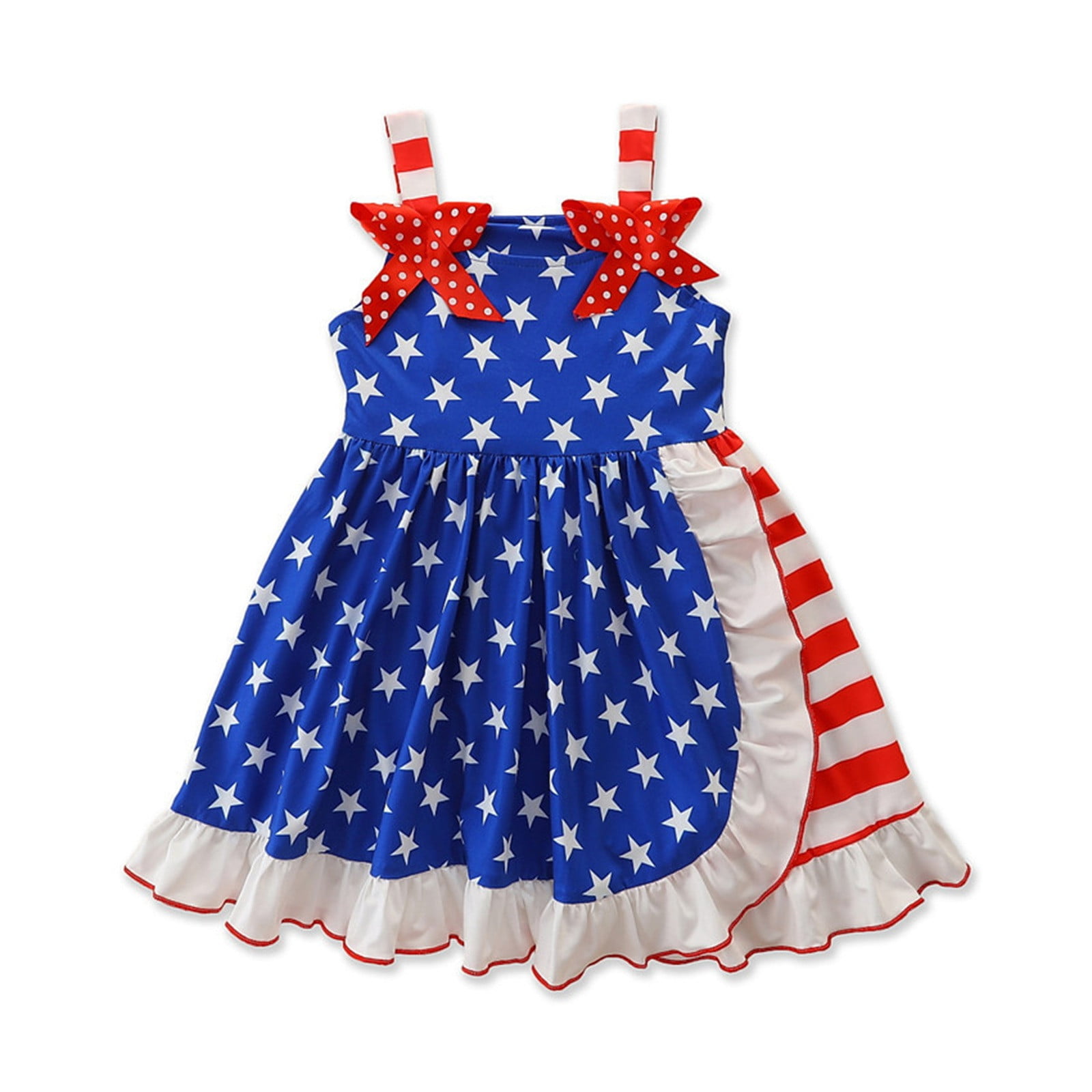 Wesracia Toddler Sundress Girls Star-Stripe Outfits 1-5T 4th of July Accessories For Girls Casual Dress 