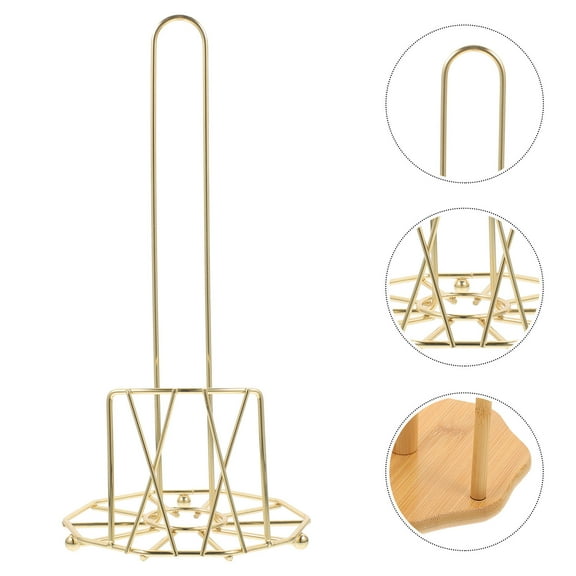 HOMEMAXS Golden Paper Towel Holder Stand Made from Iron for Kitchen with Stable Bottom and Hollow Design Fits Most Tissue 1pc