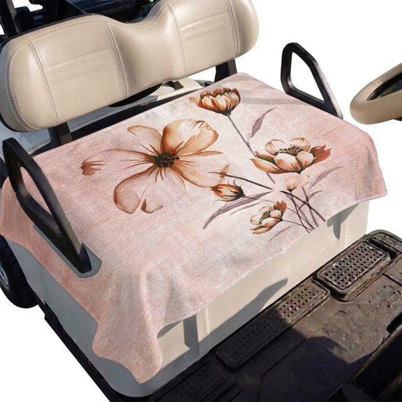 Golf Cart Seat Cover Red Flower Club Car Golf Cart Seat Covers Soft Absorbent Golfcart Towel Blanket Floral Branch Leaves Golf Seat Covers for Cart Decor Fits 2 & 4 Passenger 51"x31"