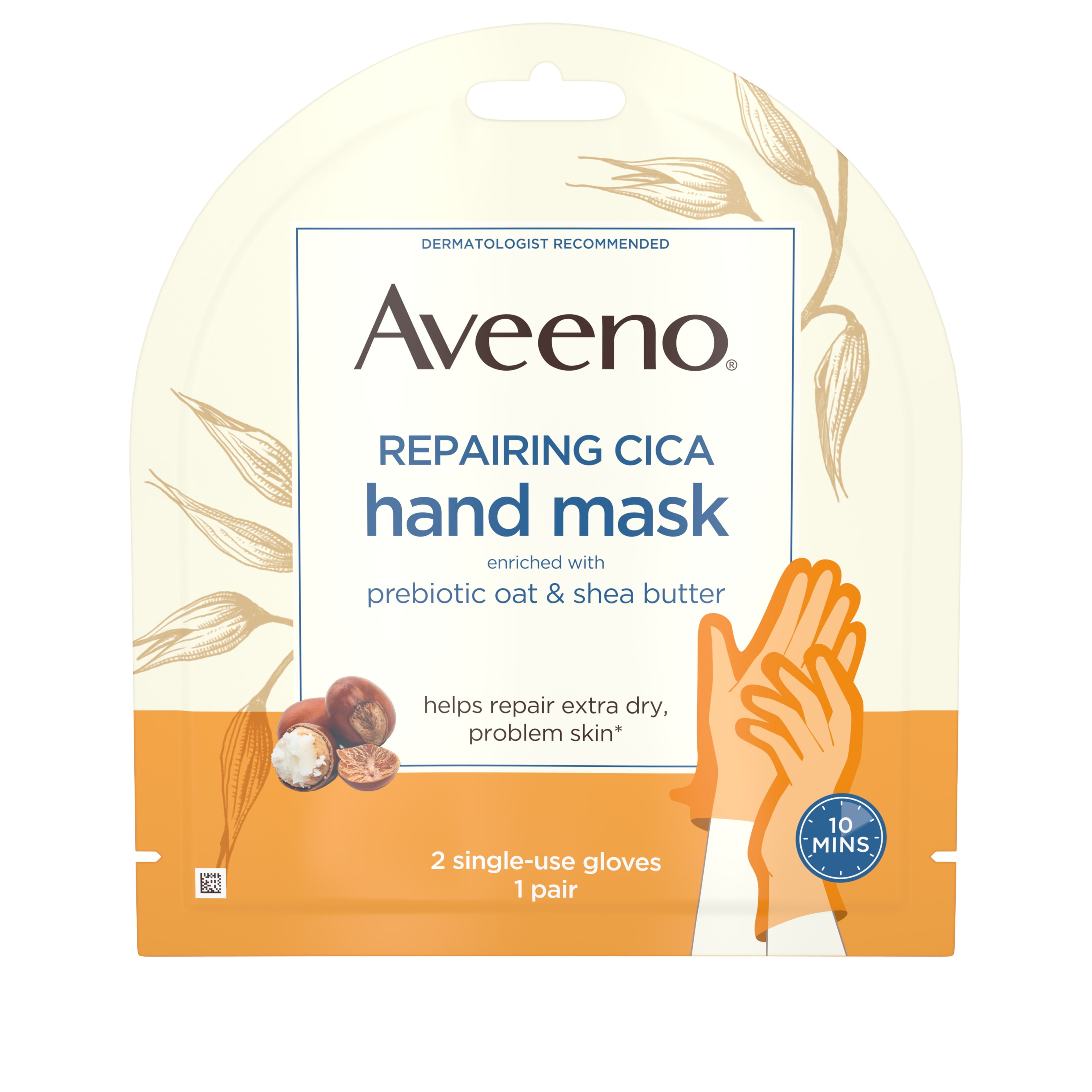 Aveeno Repairing CICA Hand Mask with Prebiotic Oat & Shea Butter for Extra Dry Skin Fragrance-Free - 1ct