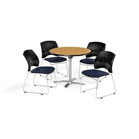 Ofm Multi Use Break Room Package 36 Round Flip Top Table With Stars Stack Chairs Cherry Finish With Shamrock Green Seats Pkg Brk 165