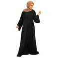 thumbnail image 2 of JBXKXYW Dresses For Women Women'S Casual Solid Muslim Dress Flare Sleeve Abaya Islamic Arab Kaftan Dress Womens Dresses (Black,S), 2 of 5