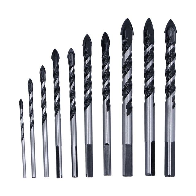 Juego de 10 brocas para mampostería con puntas de carburo de resistencia industrial con estuche de almacenamiento para baldosas, ladrillos, cemento y hormigón