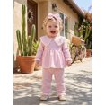 thumbnail image 3 of Cjfdfy Toddler Baby Girl Plaid Fall Outfits Long Sleeve Doll Collar Tops Elastic Pants Headband Three-piece Set Infant Fall Winter Outfit Long Sleeve Lacee Tops And Flare Pant, 3 of 9