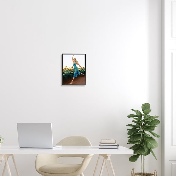 Stupell Industries Woman Running Through Rural Sunflower Meadow Field Painting Black Framed Art Print Wall Art, Design by Ziwei Li