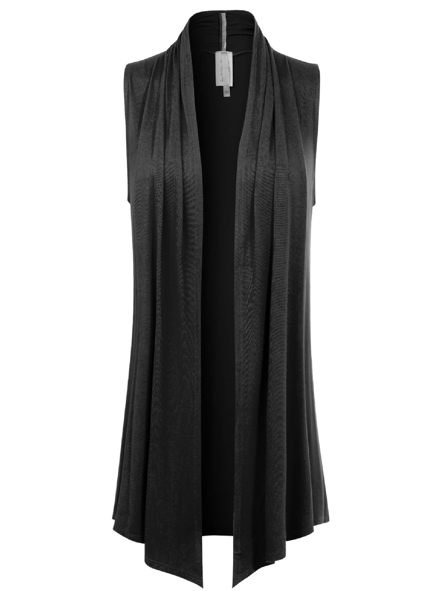 Made in USA Open Front Draped Waterfall Sleeveless Shawl Cardigan Vest Design by Olivia Womens S-3XL