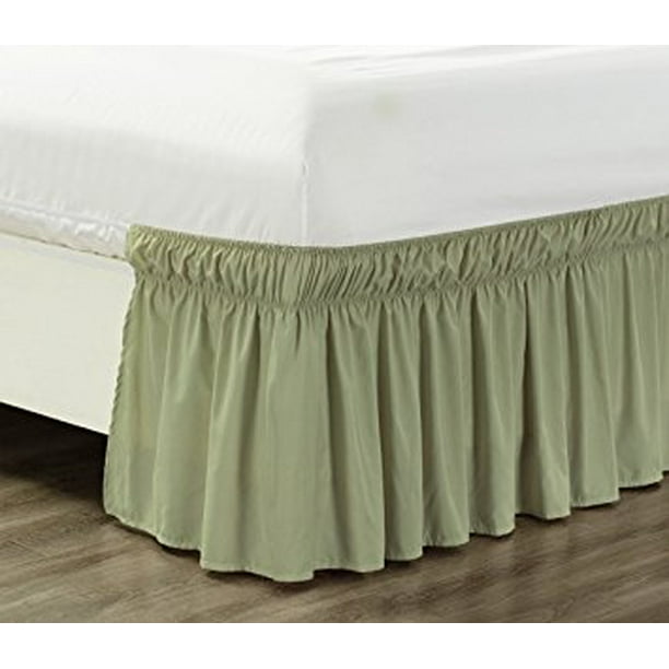 Twin Sage Green Elastic Wrap Around Dust Ruffled Bed Skirt Bedding Bed