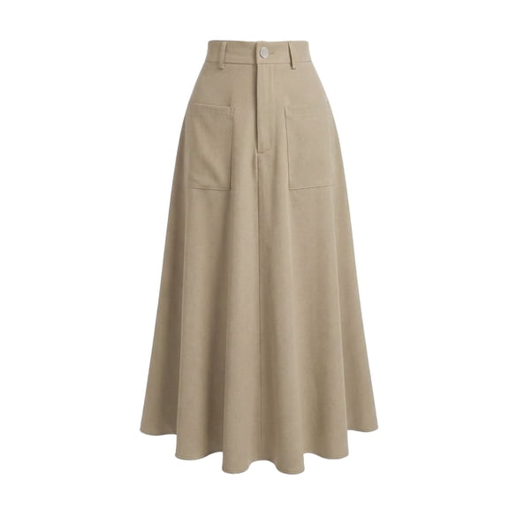 Elegant Maxi Skirts for Women with Pockets - Elastic Waist Long Skirts Khaki S