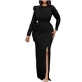 thumbnail image 2 of ZQUUVOU Women's Long Sleeve Cocktail Dresses Sheer Mesh Panel Gown Round Neck Pleated Maxi Dress with Belt Elegant Formal Black, 2 of 8