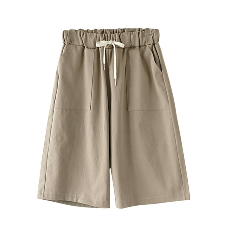 Munlar Khaki Bermuda Shorts for Women High Waisted Wide Leg