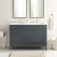 thumbnail image 2 of Double Sink Vanity Cabinet, Gray White, Wood, Mid Century Hotel Bedroom Bathroom, Modern Contemporary HB33392, 2 of 11